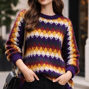 Madame Angelo Oversized Multicolor Mohair Blend Sweater Size Small